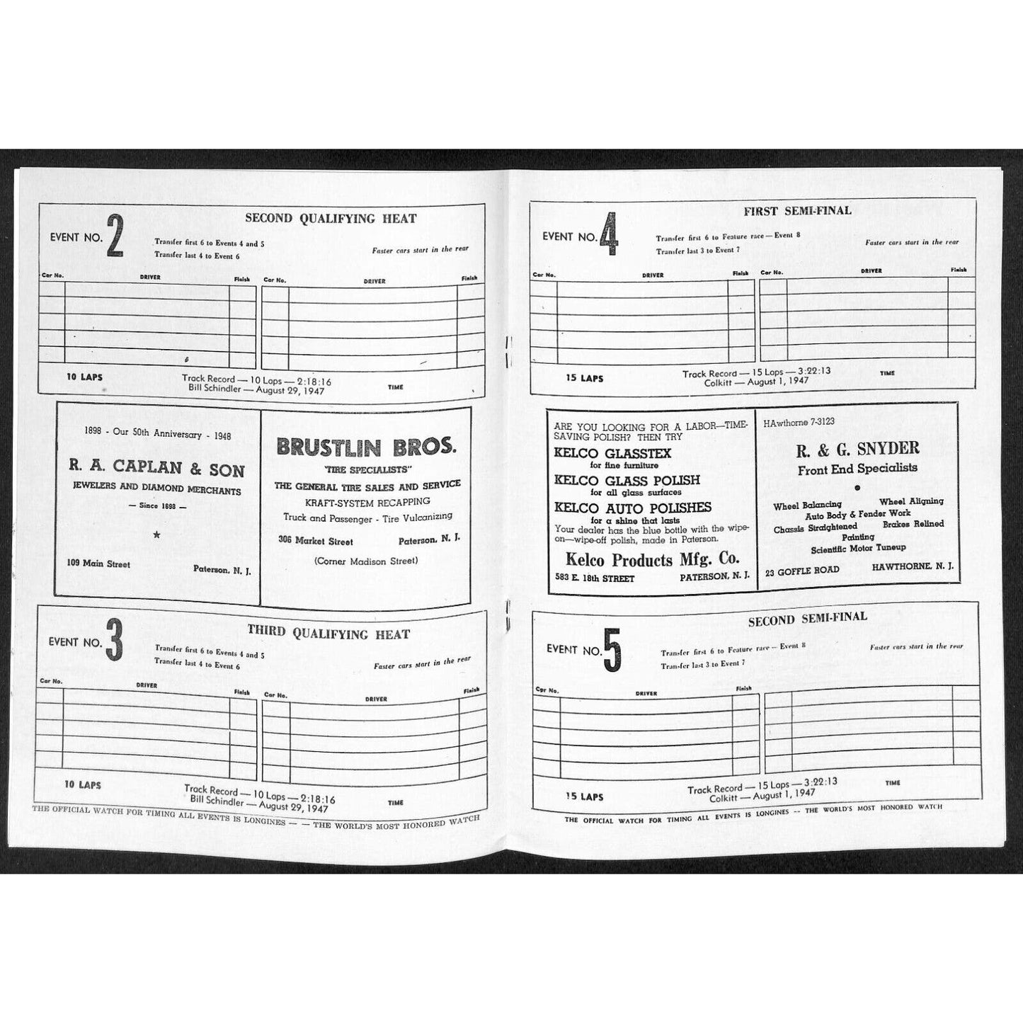 Hinchliffe Stadium Midget Auto Races 8/6 1948 Program Buddy Chase 8p VGC Scarce