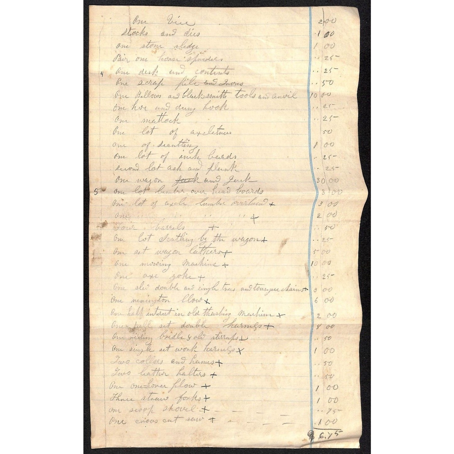 3 Farm Livestock / Tools Auction Inventory Lists Jacob & Isaac John Truman c1887