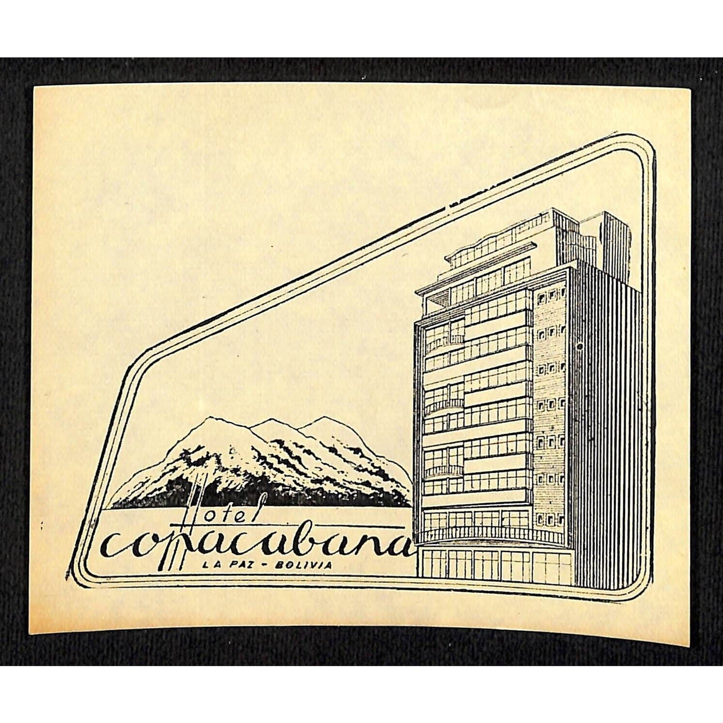 Hotel Copacabana La Paz, Bolivia c1950's-60's Luggage Label VGC - Scarce