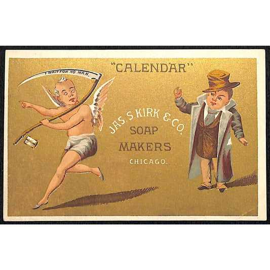 Jas. S. Kirk Soap Makers Victorian Trade Card Father Time w/ Scythe