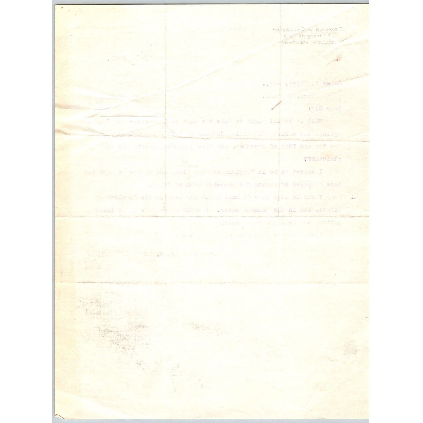 Dillon, MT Edmund J. Callaway Attorney At Law 1909 Letterhead re: Judgement