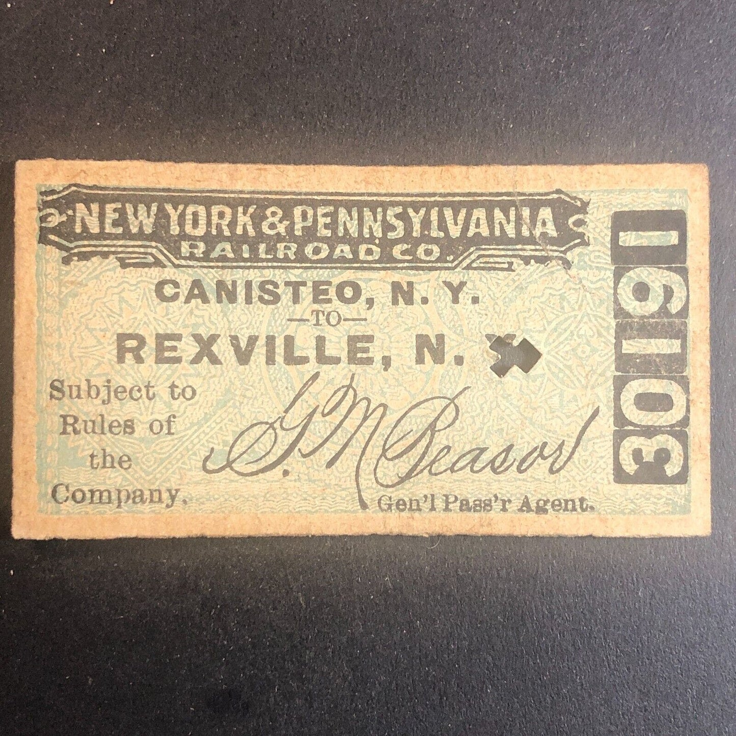 New York & Pennsylvania Railroad July 3 1917 Rexville, NY Ticket #30191