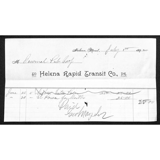 Helena Power Company 1892 Billhead for "Power for Month" $25 to Journal Pub. Co.