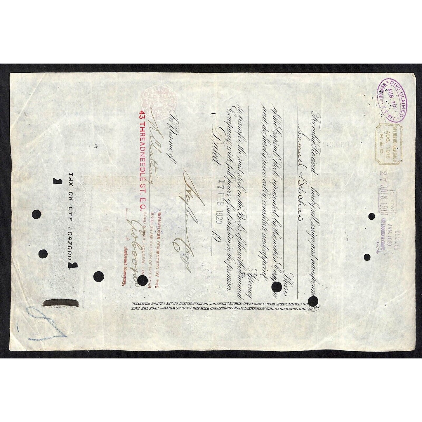 Marconi Wireless Telegraph 1913 Stock Certificate "Heybourn & Croft" 5 Shares