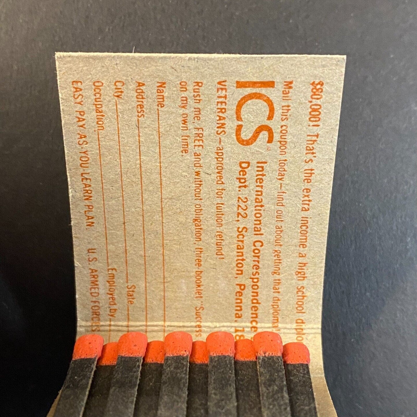"The Pay-Off" ICS Mail Order Success c1965-73 Full Matchbook VGC Scarce
