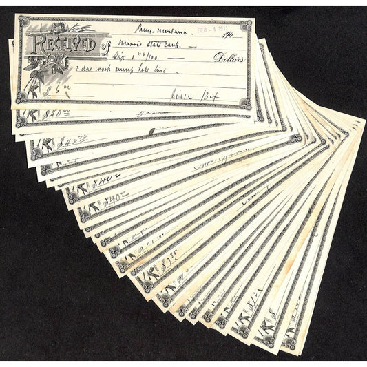 Morris State Bank Pony, MT Payment Receipts Group of 25 - 1910 & 1911