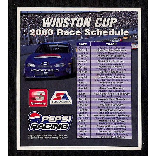 2000 Winston Cup / Pepsi Racing Race 3 1/2" x 4" Schedule Sheet Magnet VGC NOS