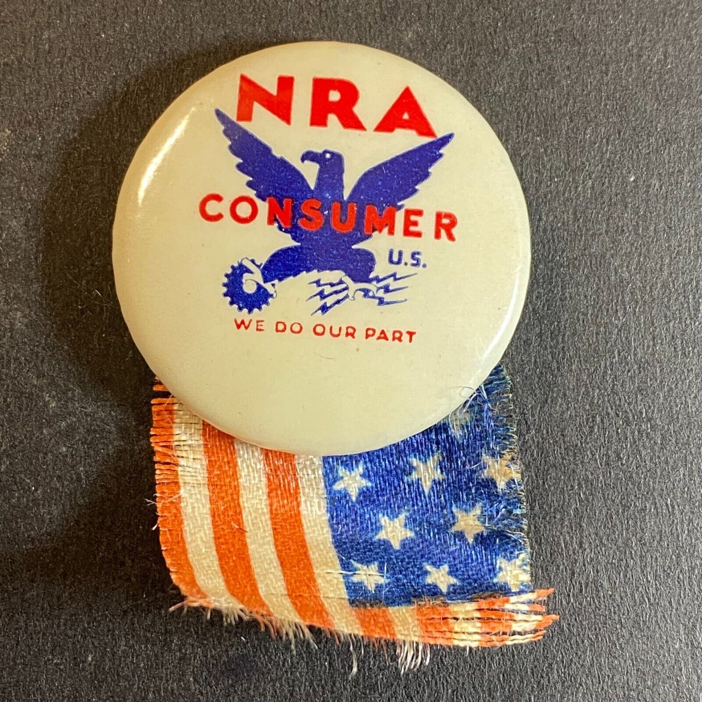 NRA Consumer "We Do Our Part" 1 1/8" Celluloid Steel Pinback c1933*