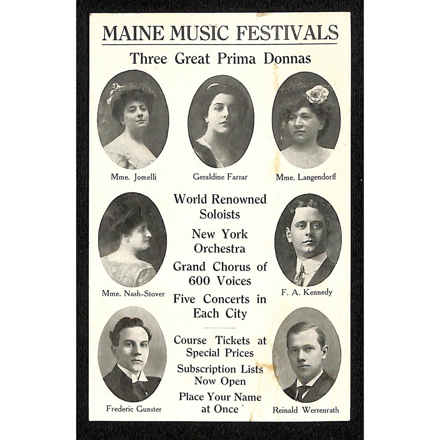 Maine Music Festival 1909 Bangor Portland Postcard Prima Donnas Knowlton*