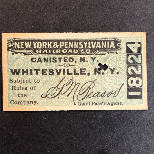New York & Pennsylvania Railroad July 5 1917 Whitesville, NY Ticket #18224