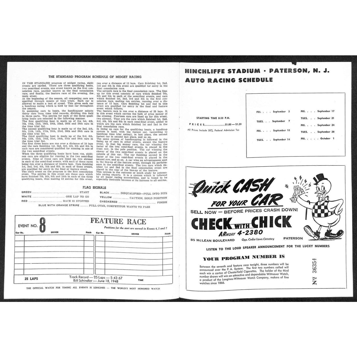 Hinchliffe Stadium Midget Auto Races 7/2 1948 Program Buddy Chase 8p VGC Scarce