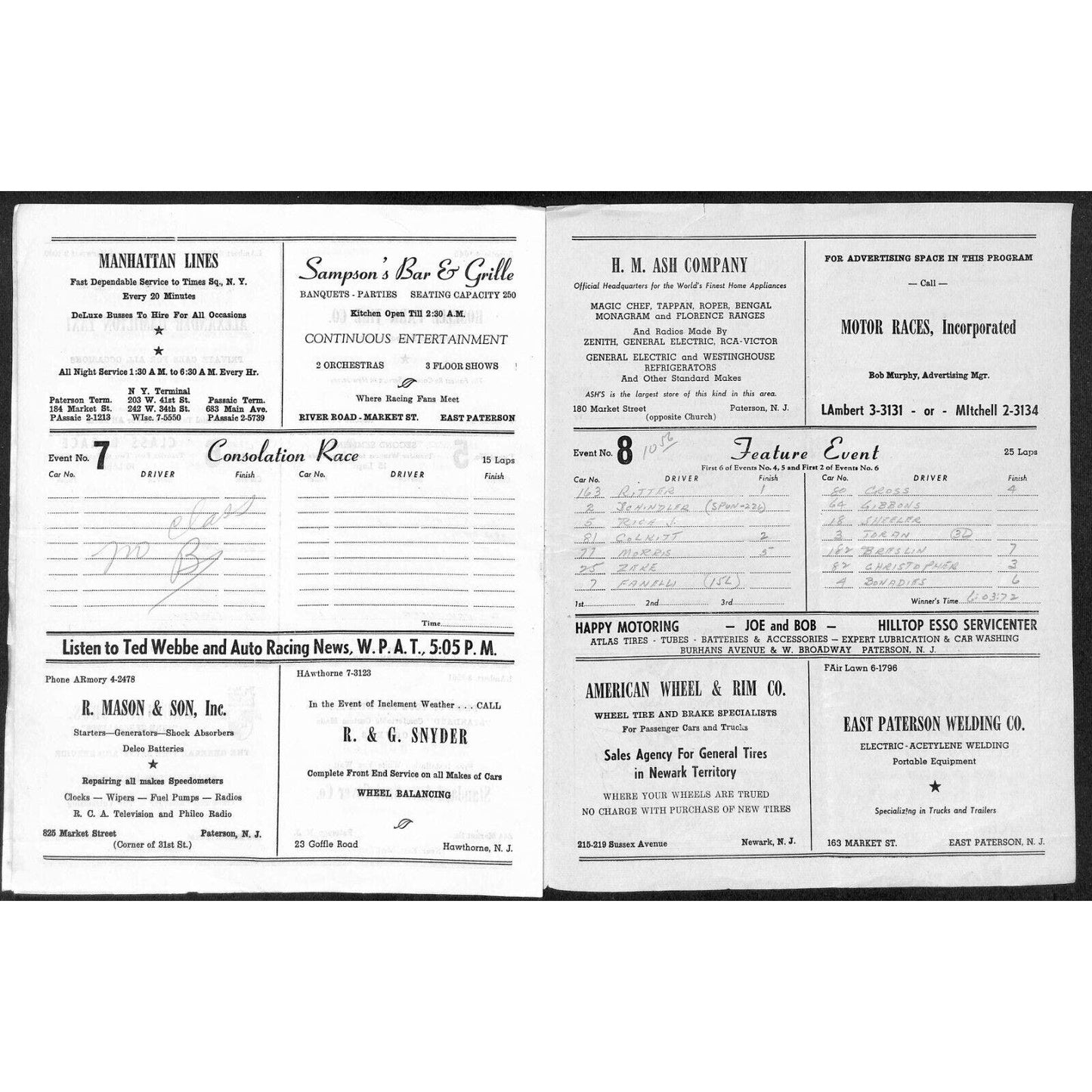 Hinchliffe Stadium Midget Auto Races 9/3/1946 Program Hans Koehler 4pp Scarce