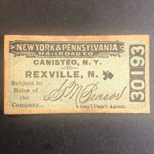 New York & Pennsylvania Railroad July 3 1917 Rexville, NY Ticket #30193