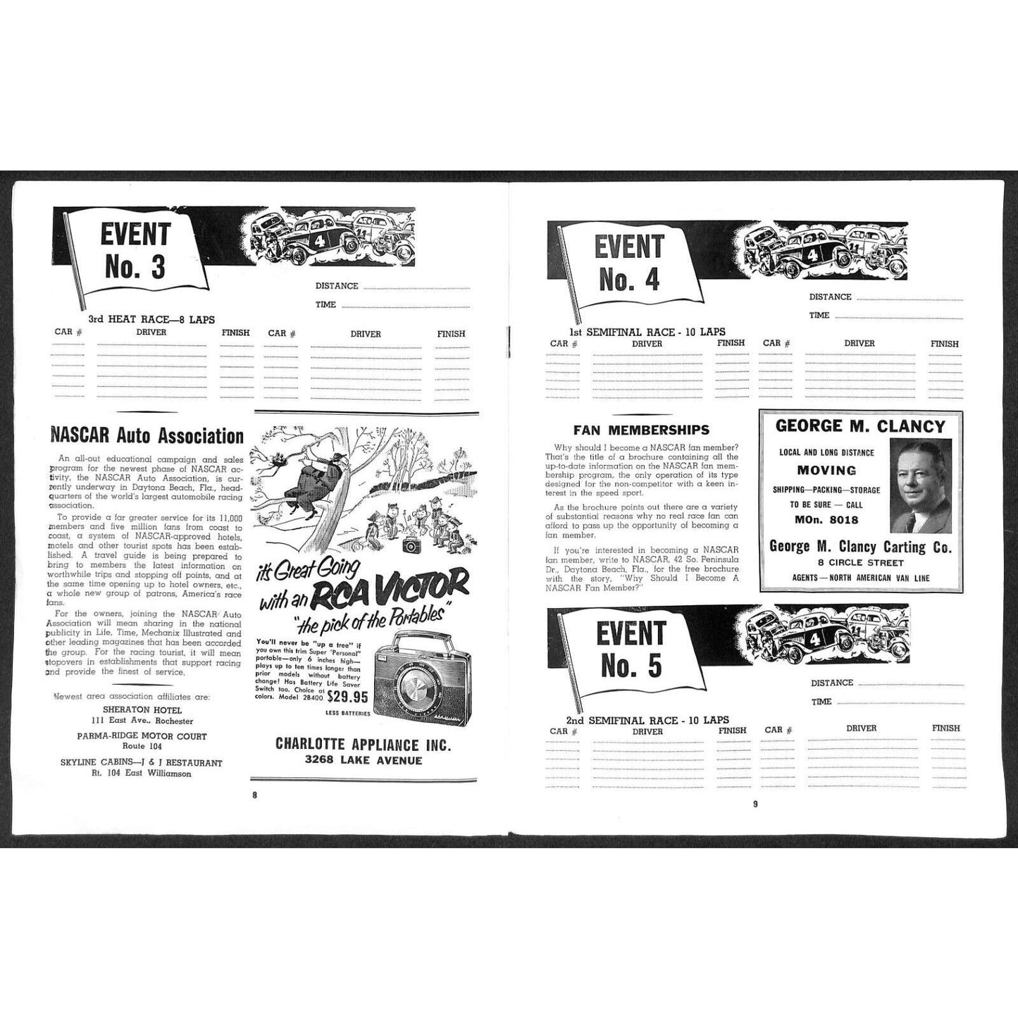 Monroe County Fairgrounds NASCAR News c1954 Auto Racing Program 8pp* Scarce