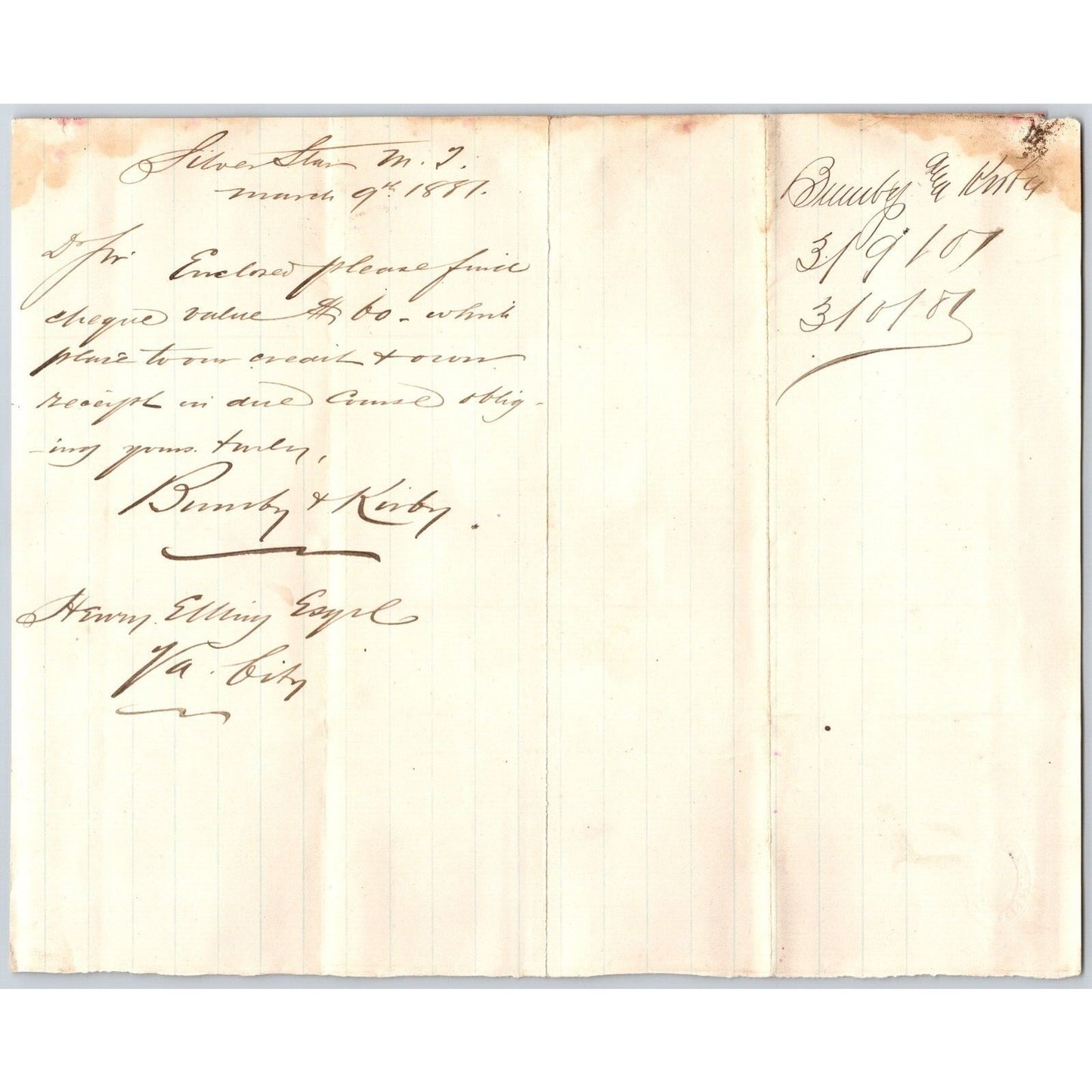 1881 ALS from Bumby & Kirby (Dry Goods) Silver Star, MT to Henry Elling*