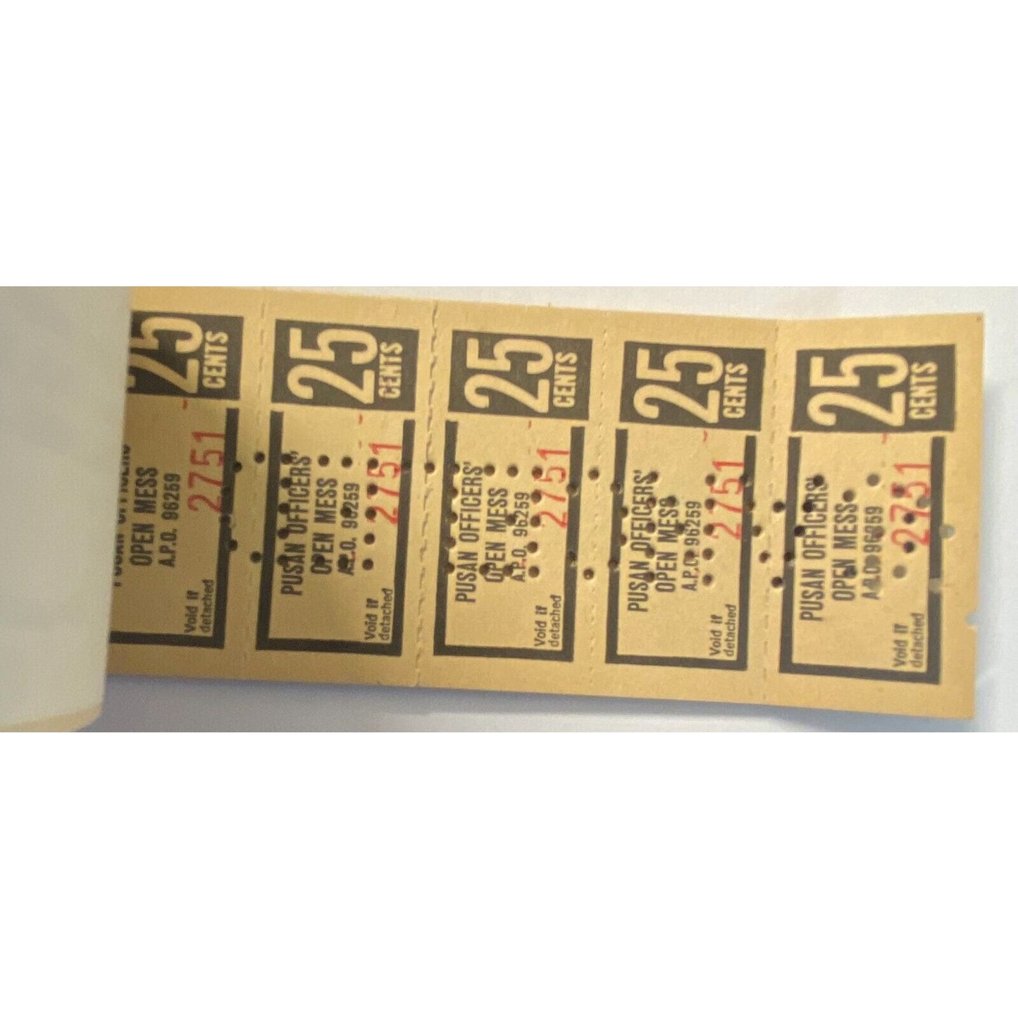 Korea U.S. Army Pusan Officers' Open Mess Partial $5.00 Coupon Booklet c1970 VGC