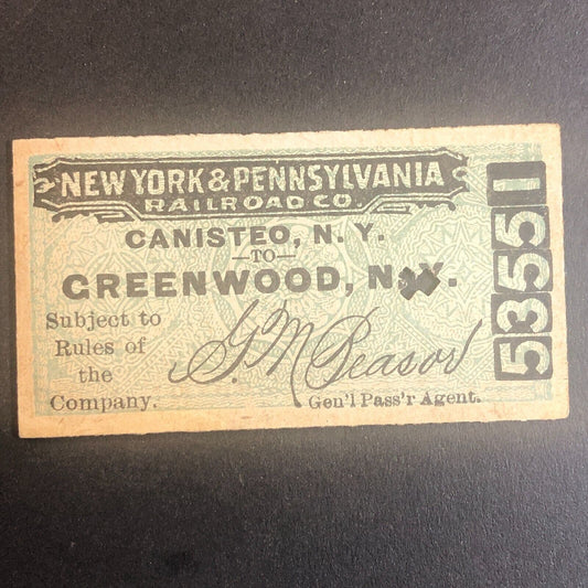 New York & Pennsylvania Railroad July 14 1917 Greenwood, NY Ticket #53551