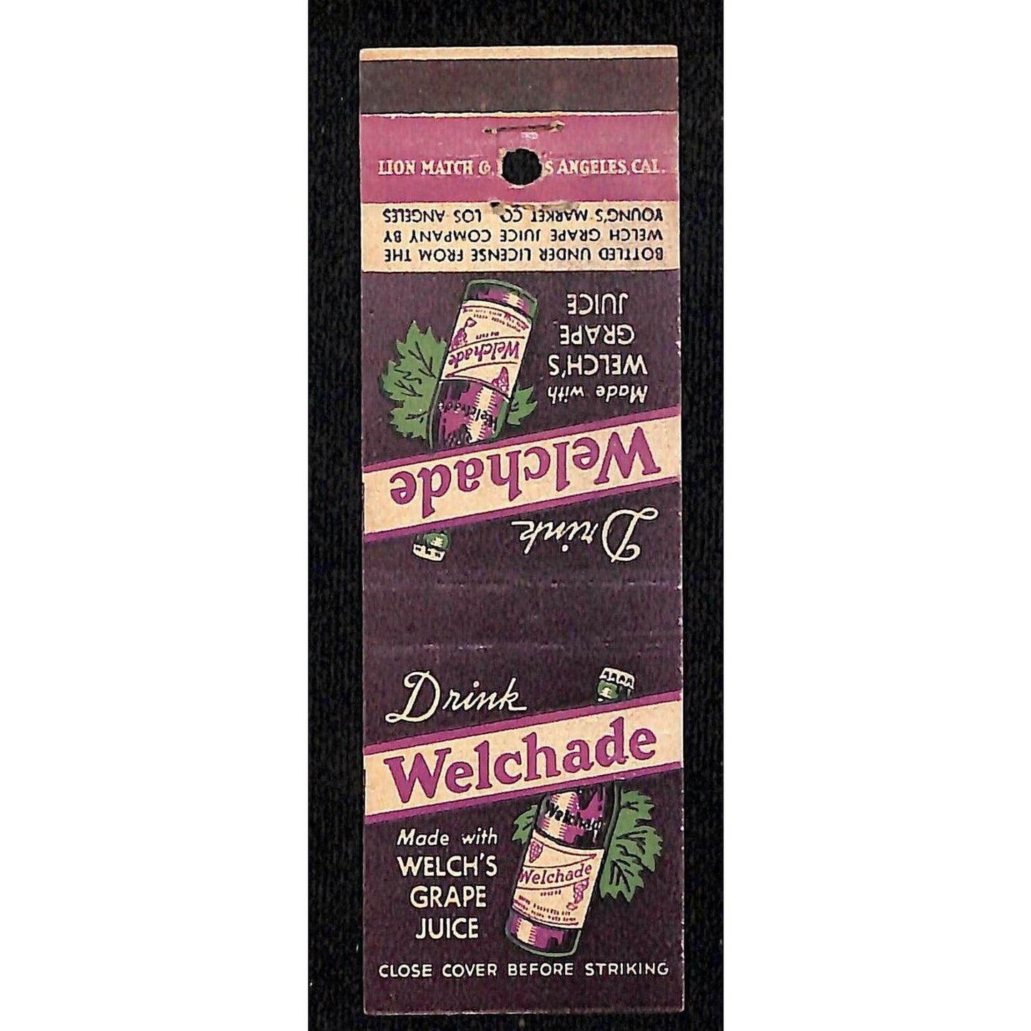 Welch's Welchade Made with Grape Juice Matchbook Cover VGC c1940's