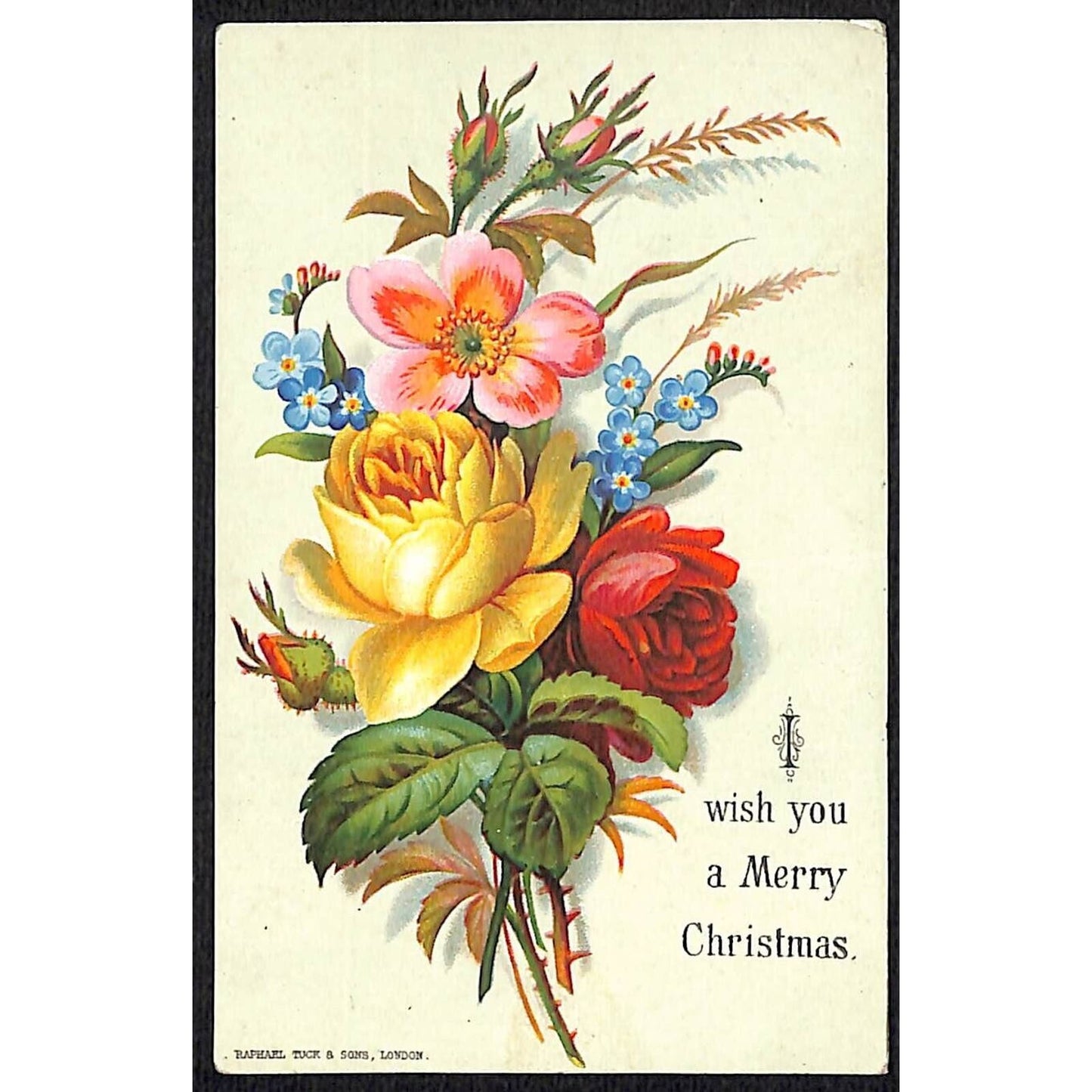 I Wish You a Merry Christmas Victorian Trade Card Greeting Holiday Floral VGC