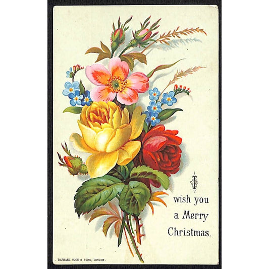 I Wish You a Merry Christmas Victorian Trade Card Greeting Holiday Floral VGC