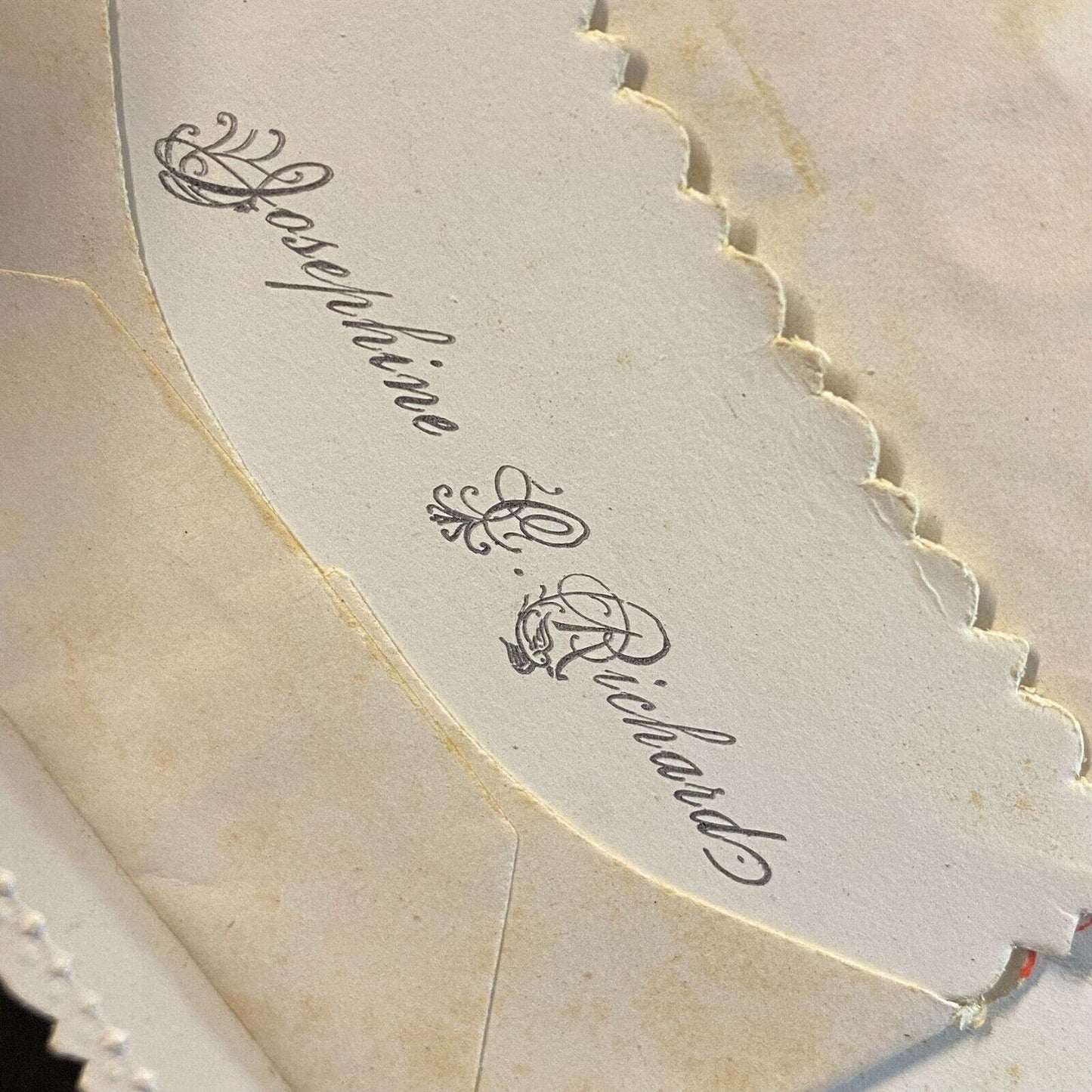 "Josephine C. Richard" Victorian Die Cut Envelope Name Card Greeting w/ Doves