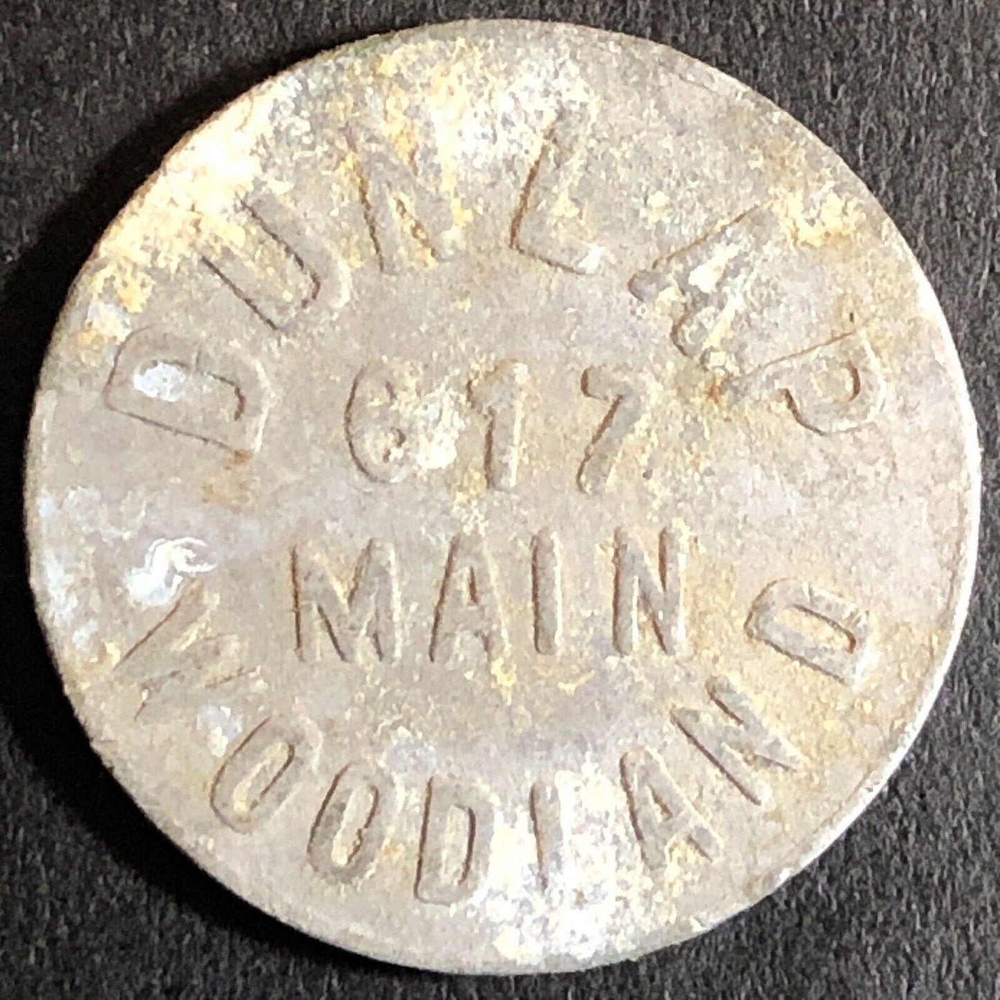 Dunlap (Charles / Cigars) c1920's G/F 10c Alum Trade Token 21mm Woodland CA