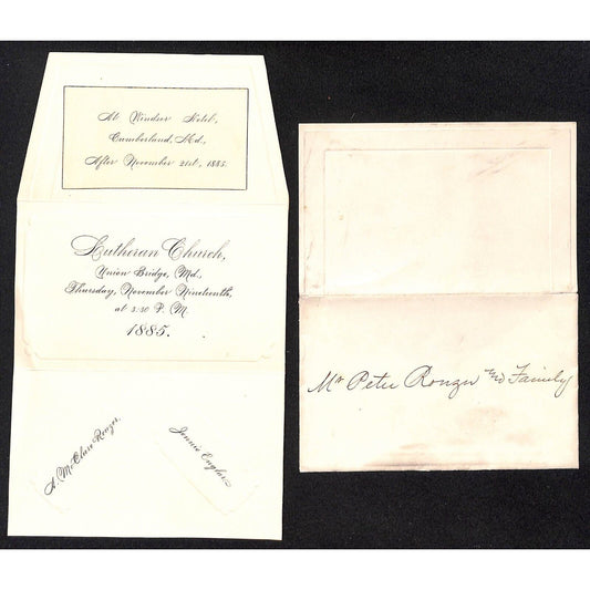 1885 Lutheran Church Union Bridge Wedding Invitation A. McClure Rouzer / Englar
