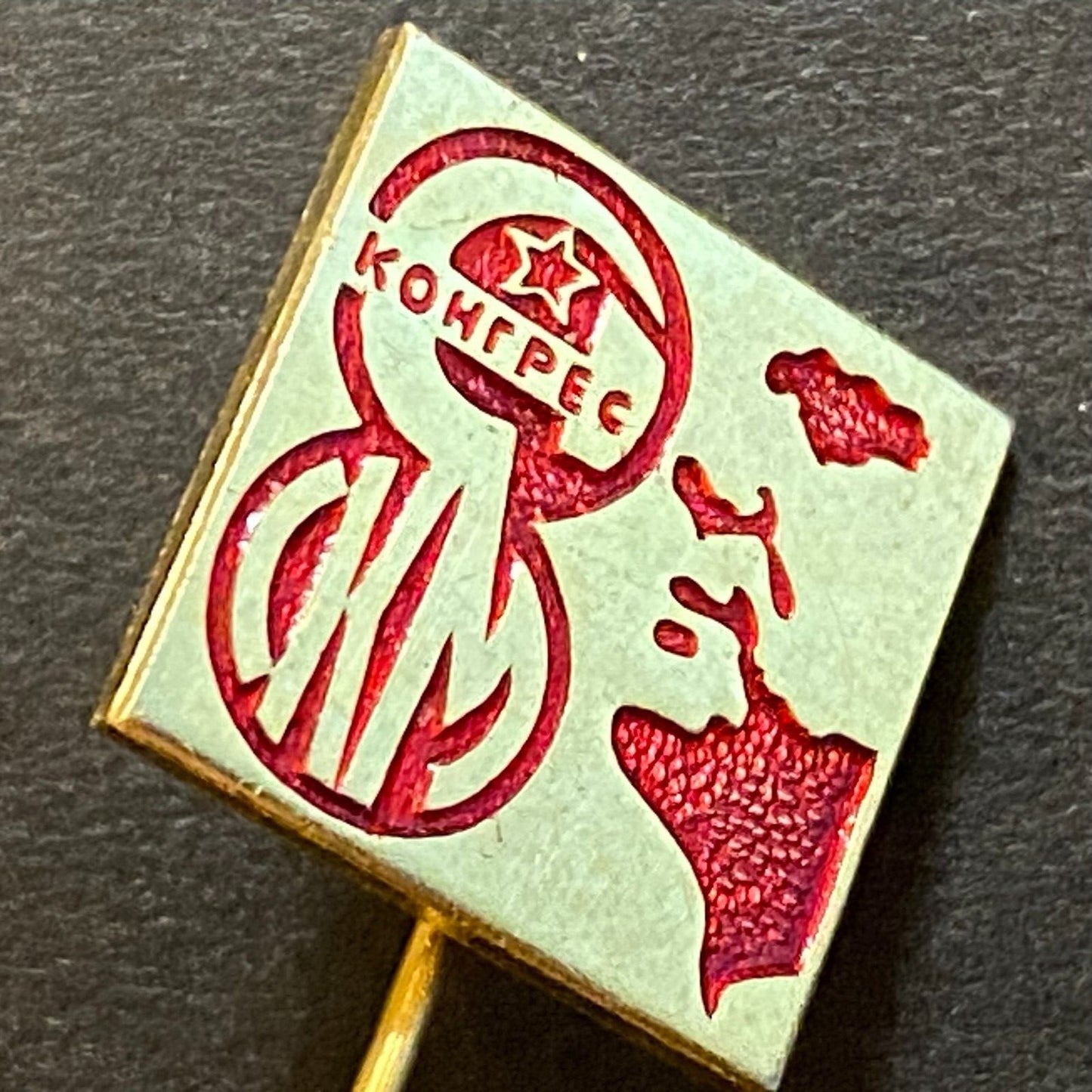 Russian USSR Vintage Enameled Lapel Stick Hat Pin - Congress?