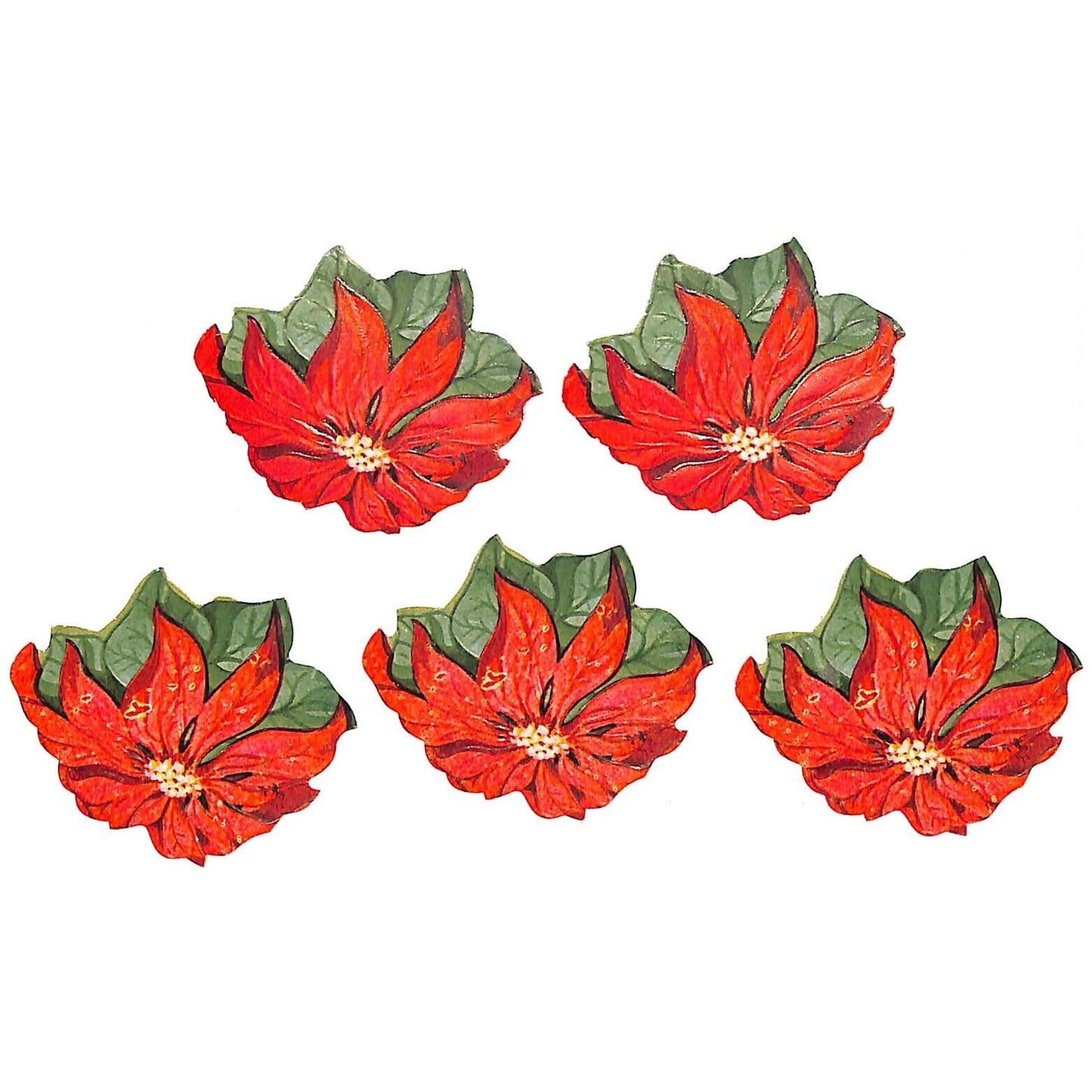 Group of 5 Small c1940's Holiday Poinsettia Gummed Stamps Embossed NOS VGC