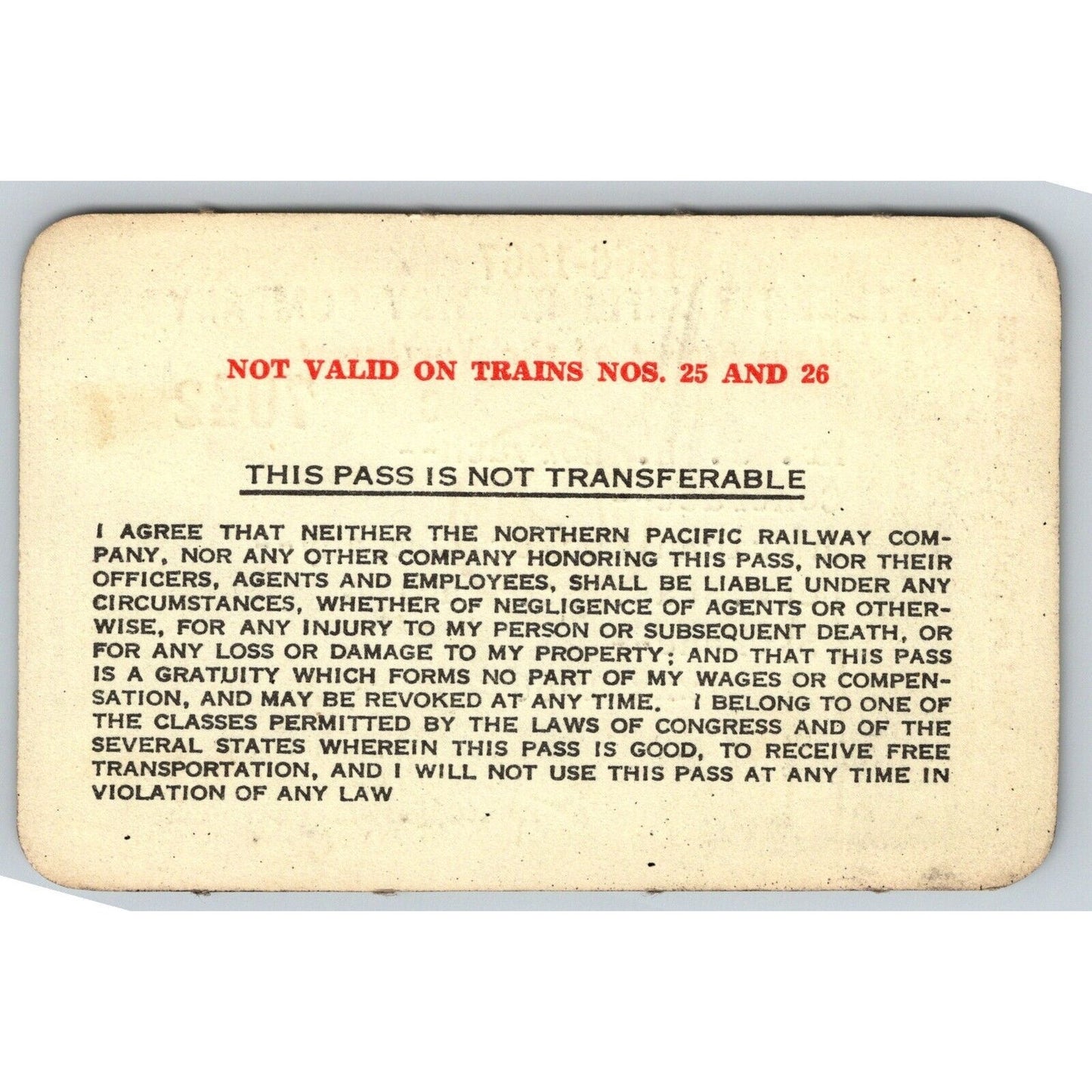 Northern Pacific Railway 1966-67 Yearly Train Pass #7042