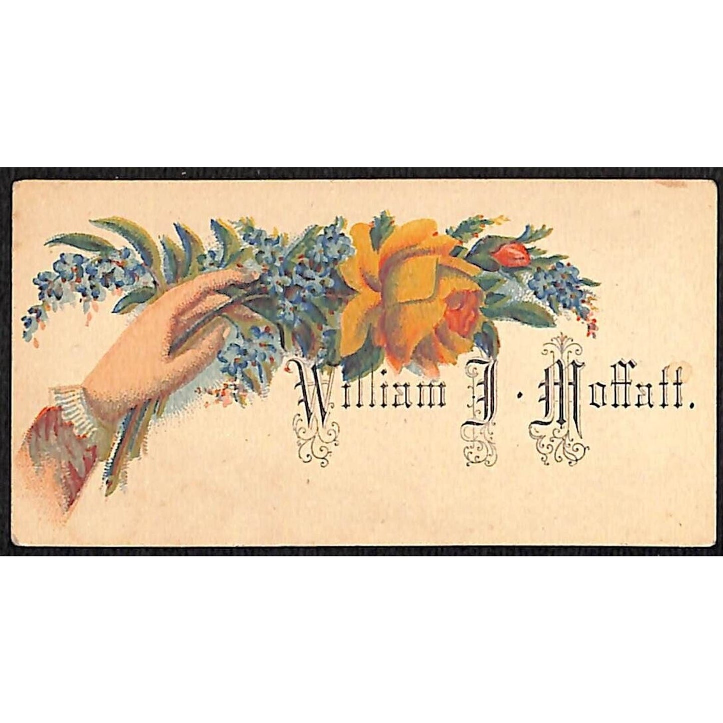 "William J. Moffatt" Victorian Calling Greeting Card - Floral w/ Woman's Hand