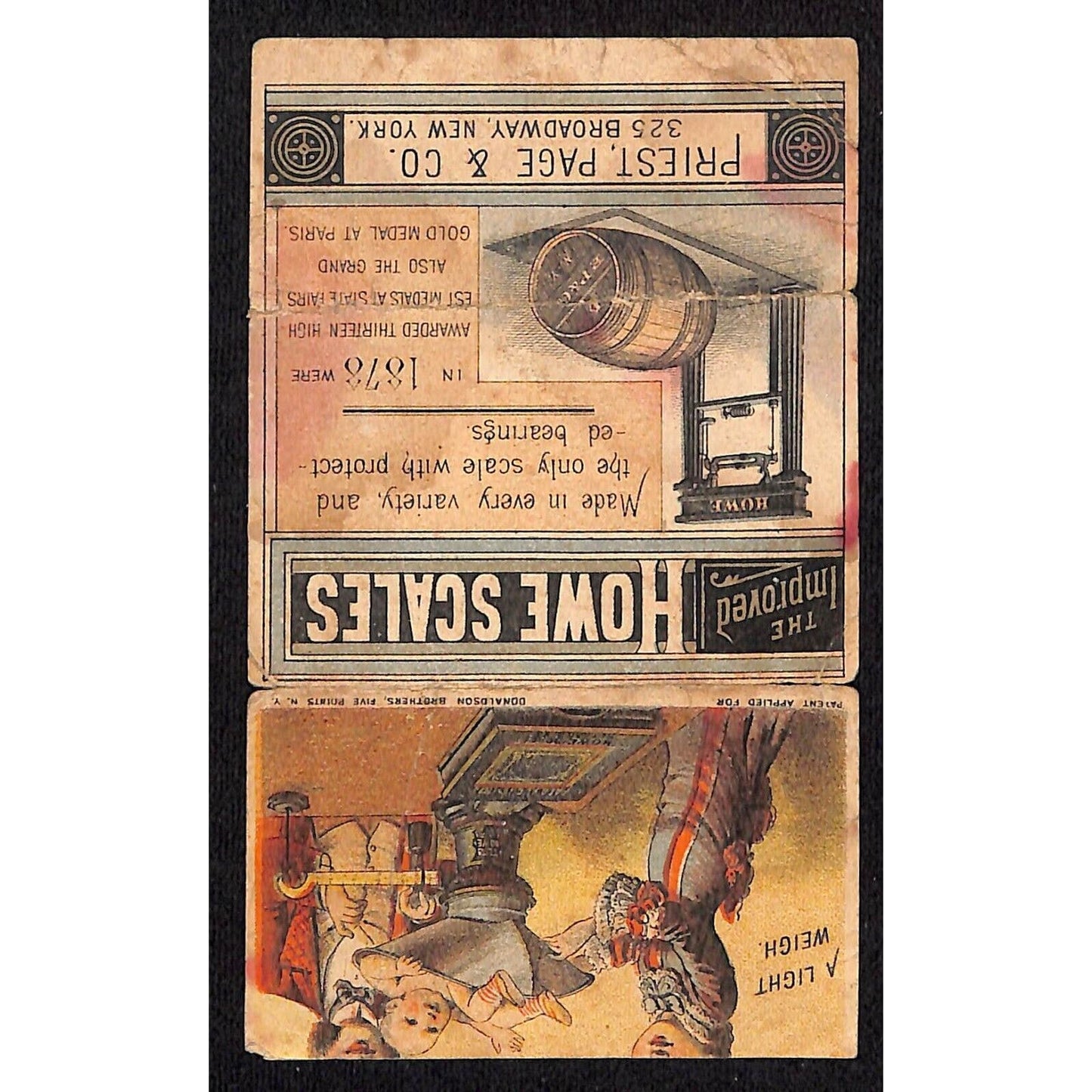 Howe Scale Company Funny Flip-Down Panel Victorian Trade Card - Scarce