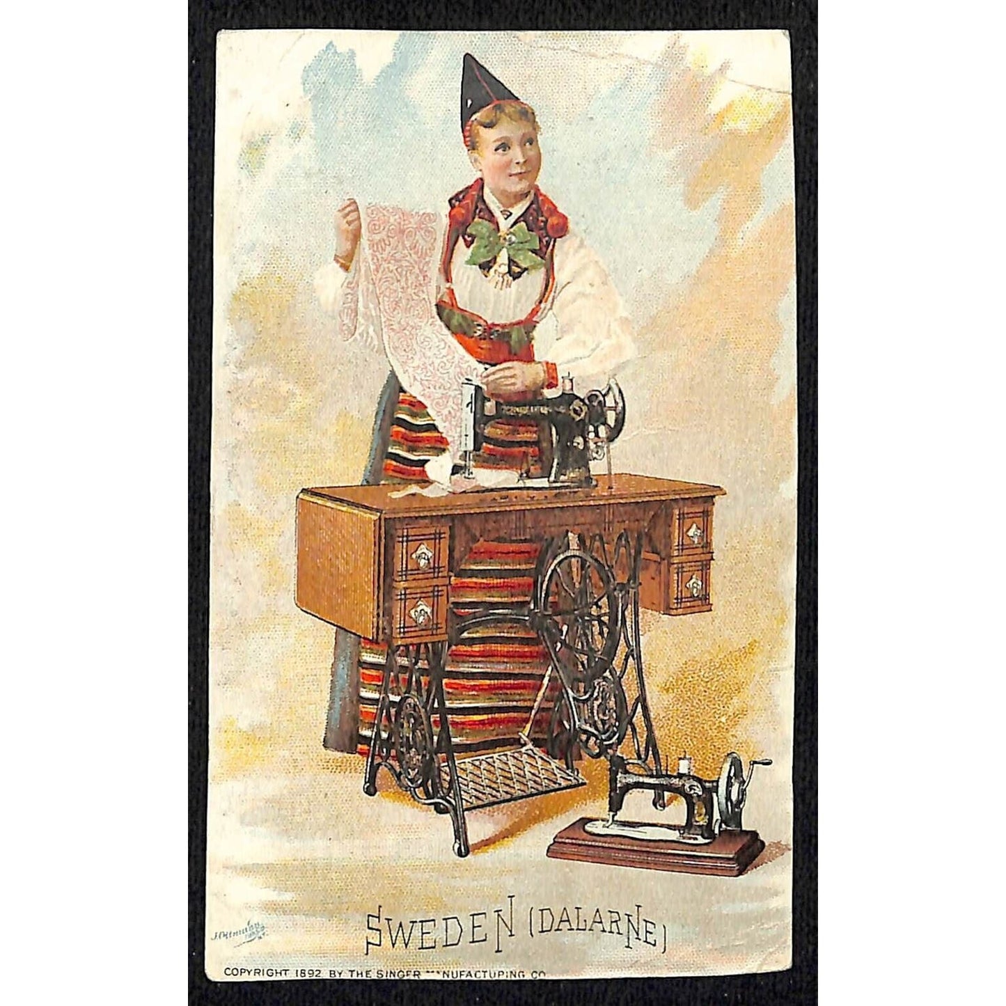 "Sweden (Dararne)" Singer Sewing Machine 1892 Victorian Trade Card