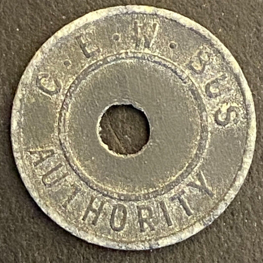 C. E. W. Bus Authority (Oakridge, TN) Zinc Transit Token 16mm c1944-60 Scarce