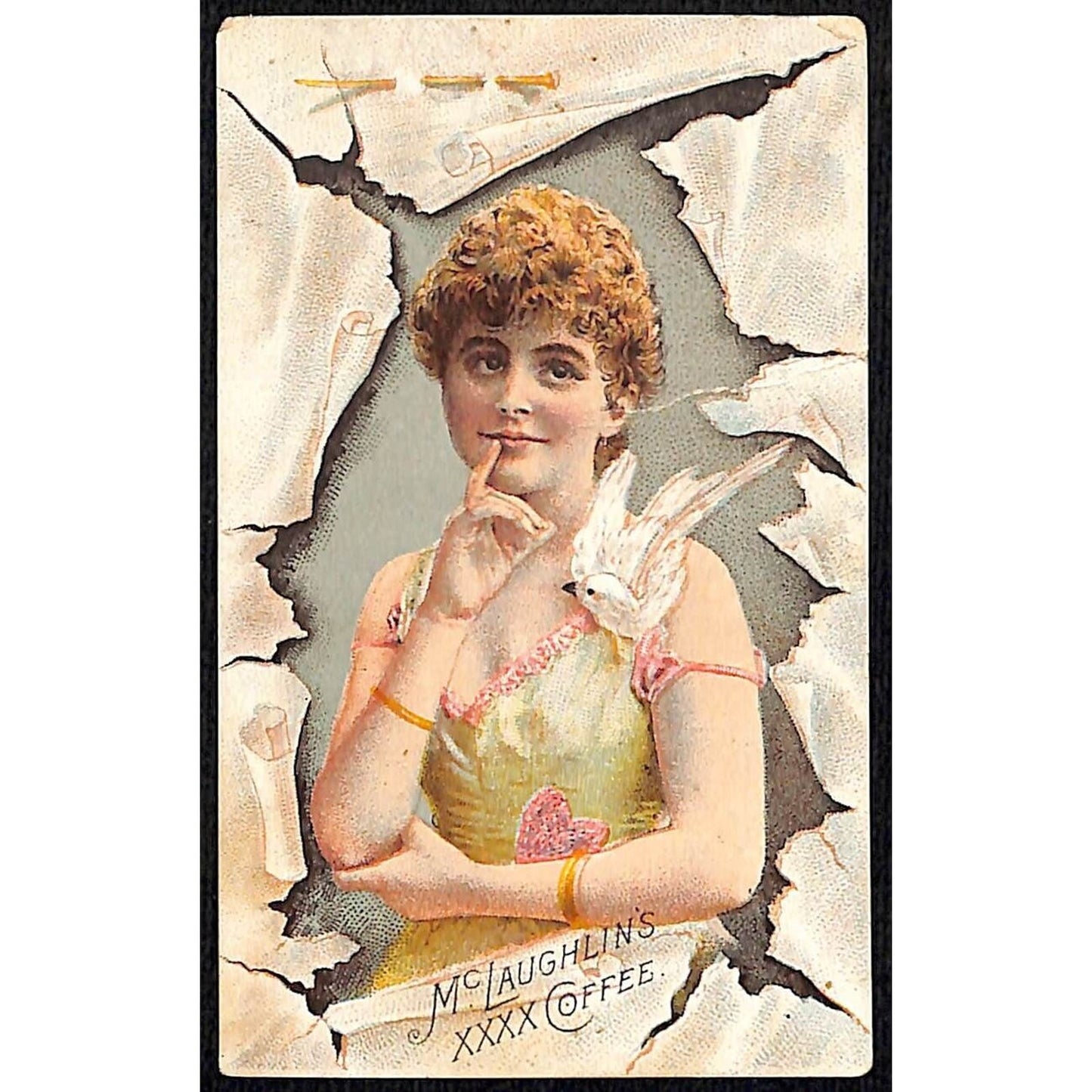 McLaughlin's Coffee Victorian Trade Card Woman w/ Dove