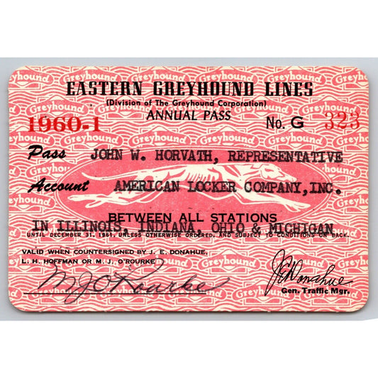 Eastern Greyhound Lines 1960-61 Annual / Yearly Bus Pass #323