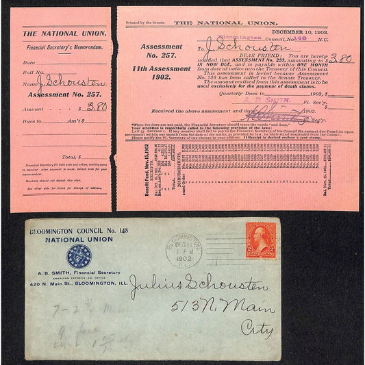 Bloomington Council IL National Union 1902 Financial Memo Assessment & Cover