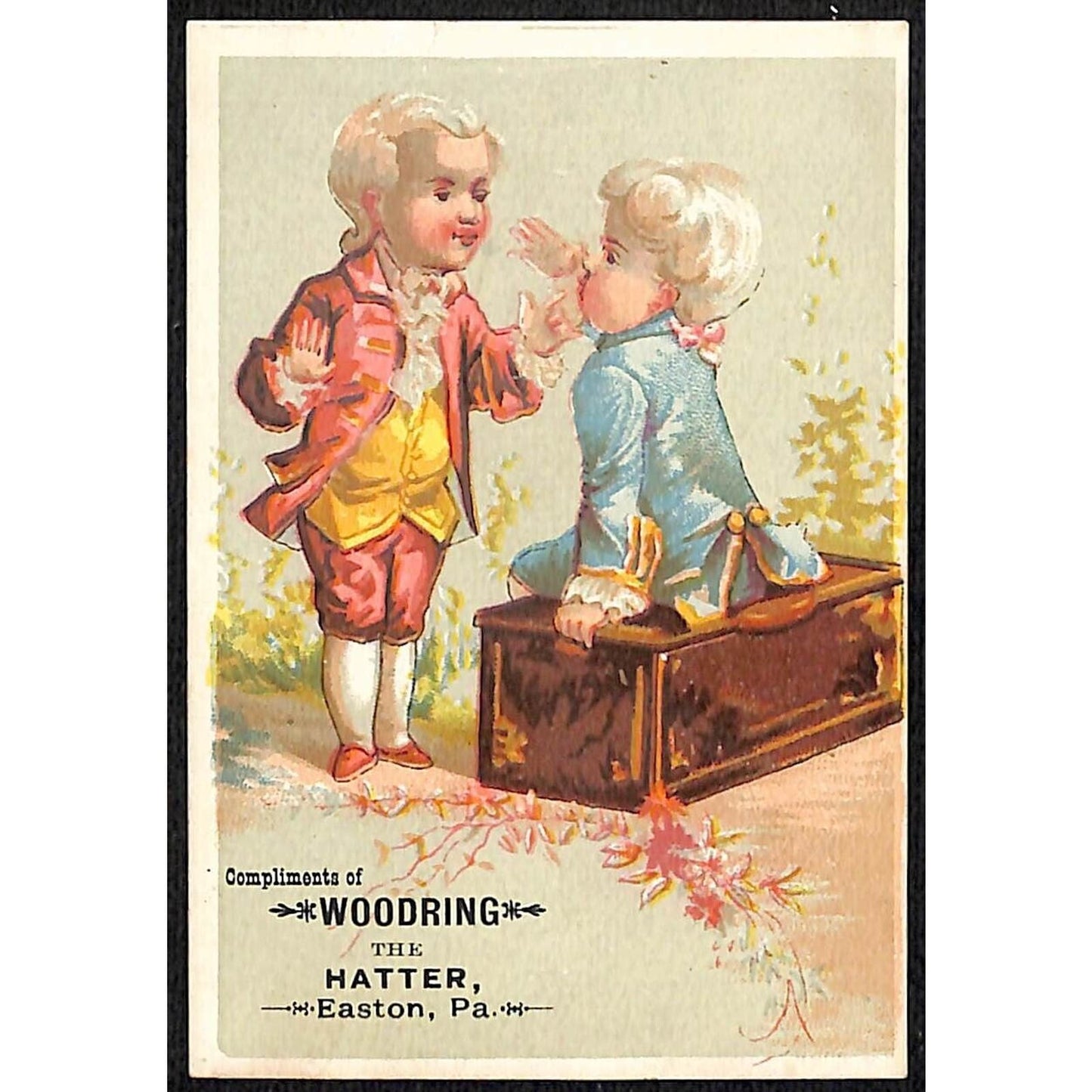 Woodring, the Hatter, Easton, PA Victorian Trade Card Kids Political Debate?