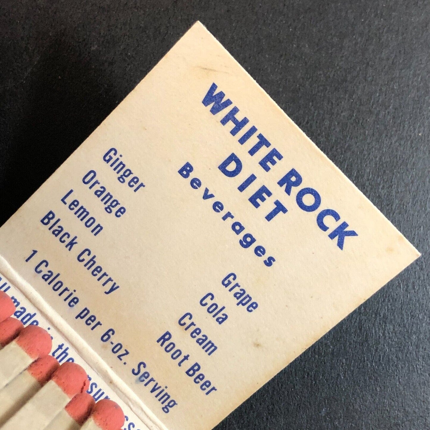 White Rock Sparkling Beverages Low Calorie Full Matchbook c1950's-60's VGC