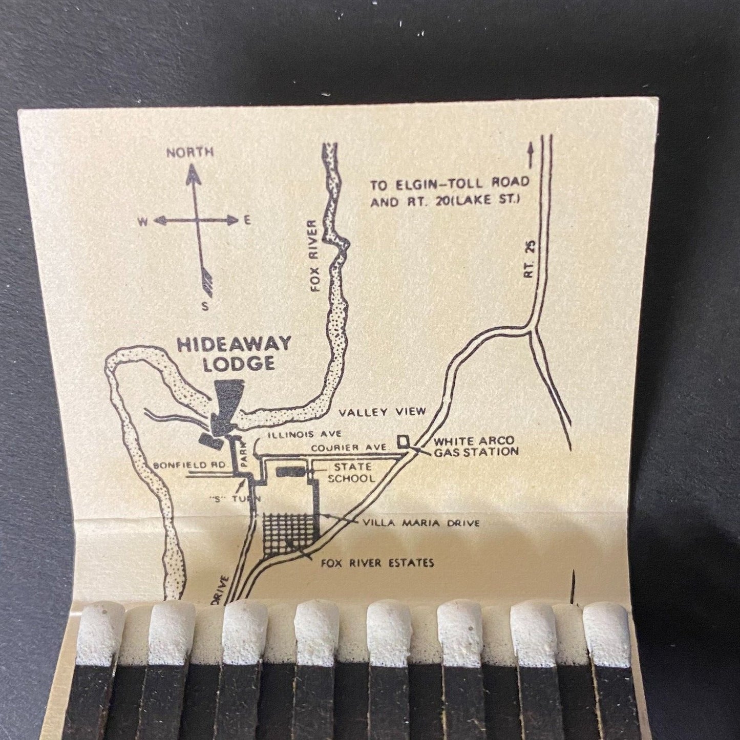 The Hideaway Restaurant St. Charles, IL Full Matchbook c1966-74 VGC