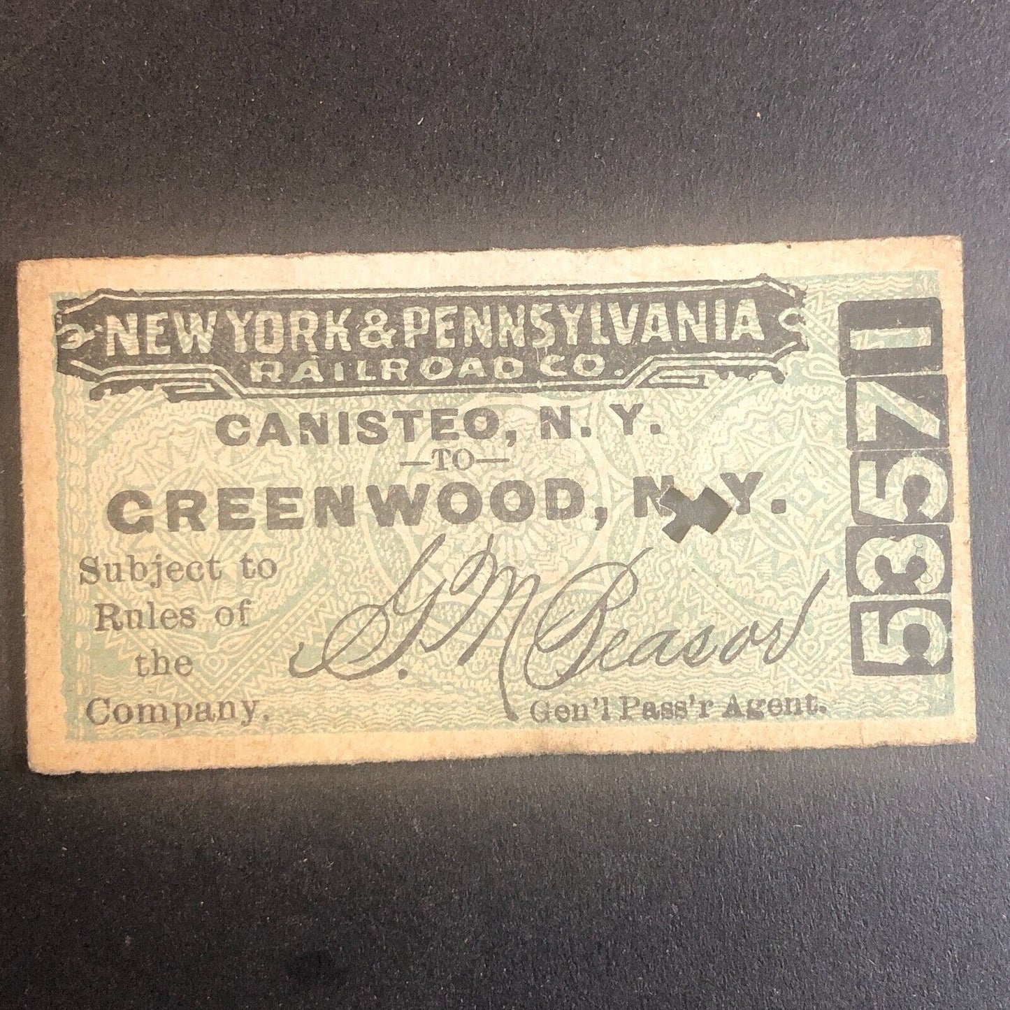 New York & Pennsylvania Railroad July 19 1917 Greenwood, NY Ticket #53571
