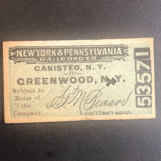 New York & Pennsylvania Railroad July 19 1917 Greenwood, NY Ticket #53571