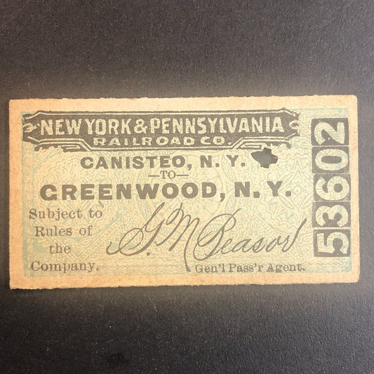 New York & Pennsylvania Railroad July 23 1917 Greenwood, NY Ticket #53602