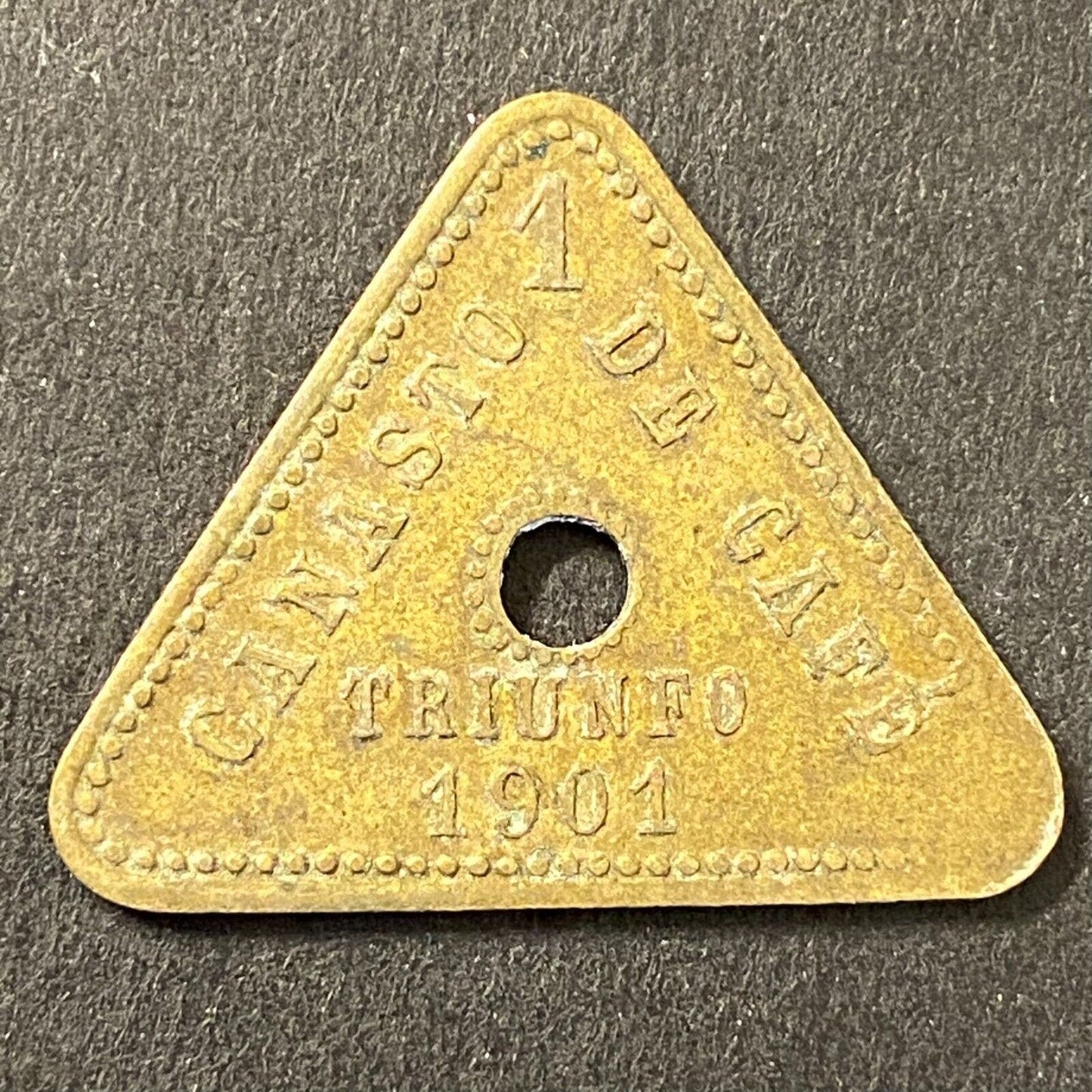 Triunfo Mexican Coffee Plantation Token 1901 Canasto Cafe "1" 26mm (#7)