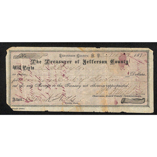 1870 Treasurer of Jefferson County Montana Territory Draft "Clerk for Election"