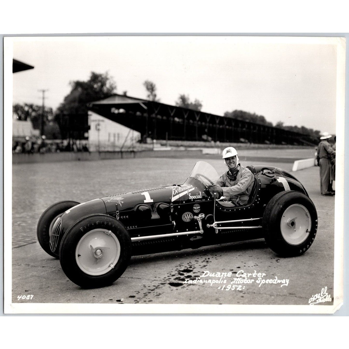 Duane Carter IMS 1952 Auto Racing 8" x 10" Photo VGC Stamped O'Dell-Shields