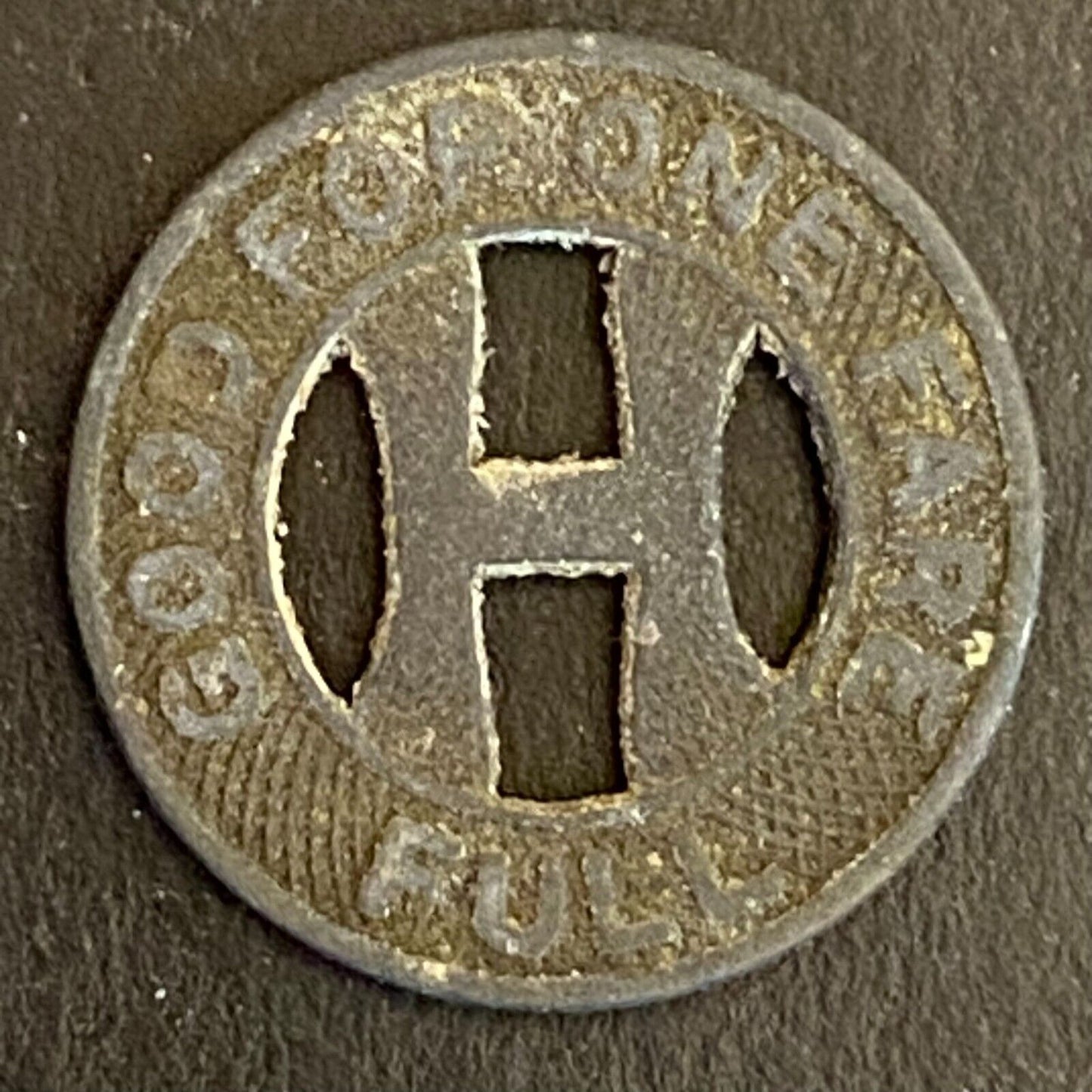 Houston Electric Company G/F One Fare Full Transit Token Zinc 16mm
