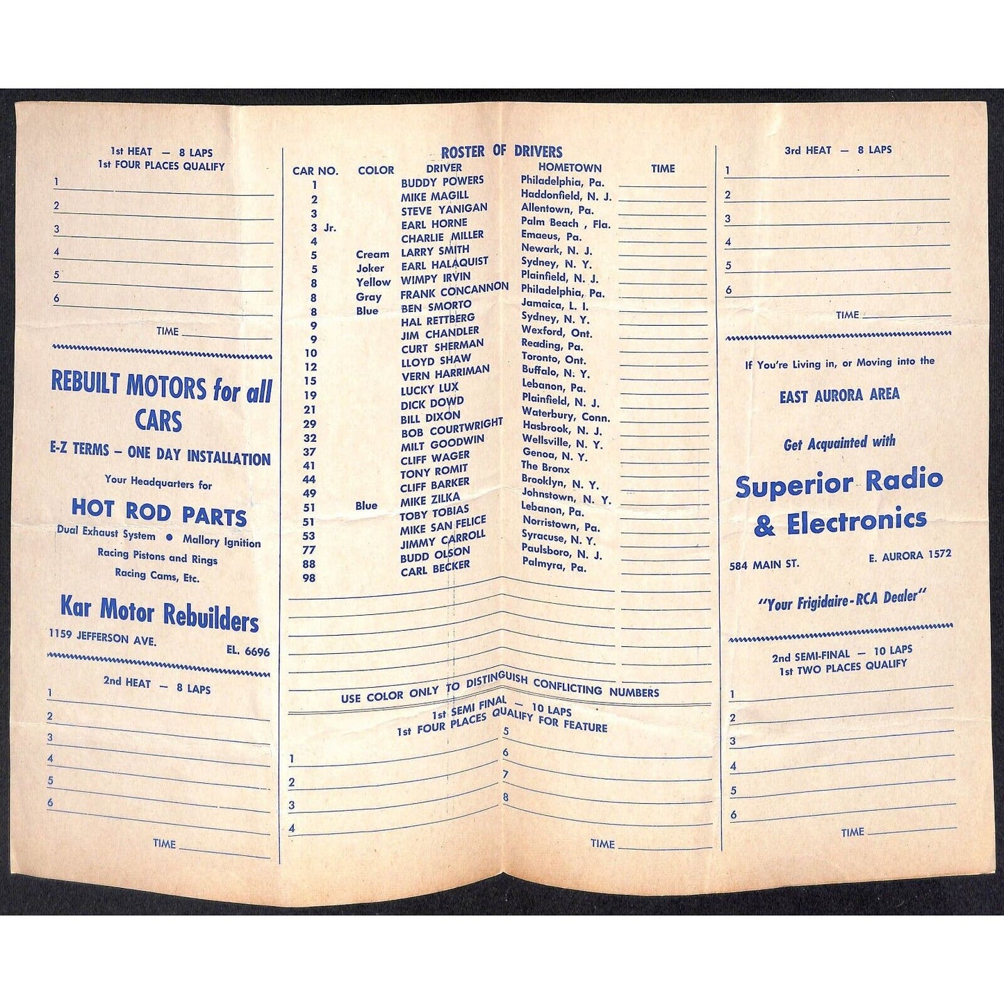 1953 Erie County Fair Bill Lydle Speedshows 32 Lap Big Car Races Program Scarce