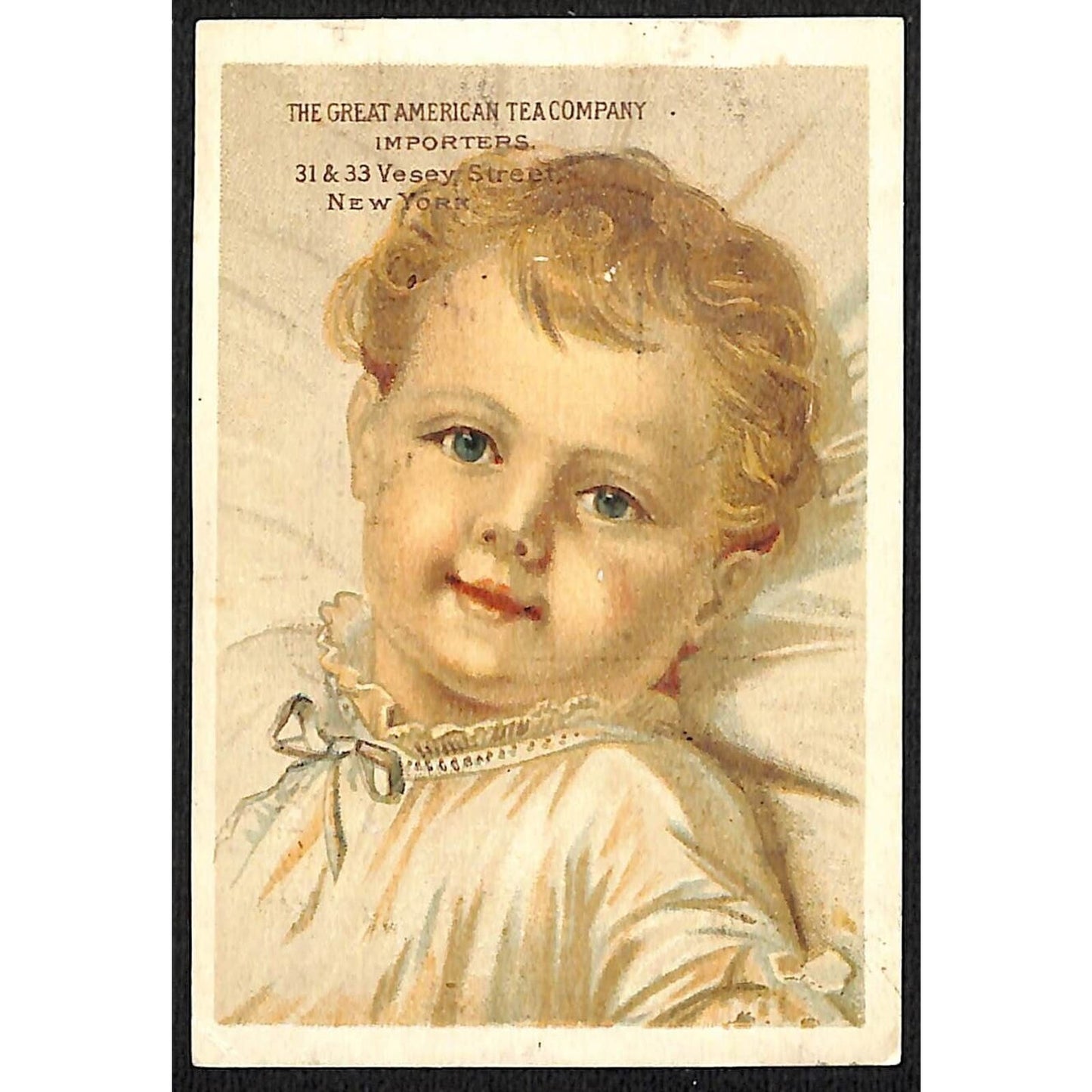 Great American Tea Co. A&P Vesey St NYC Victorian Trade Card Baby Face