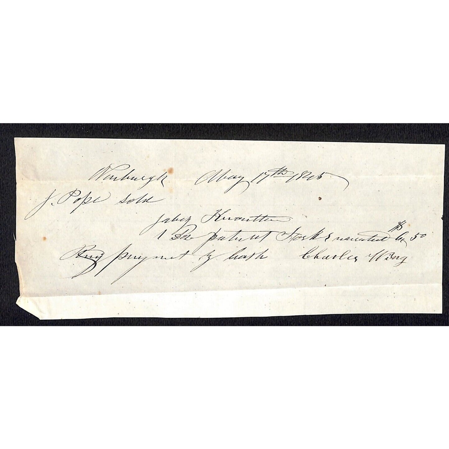 1845 Jabez Knowlton* Newburgh, ME General Store Receipt "J. Pope" "Charles Wing"